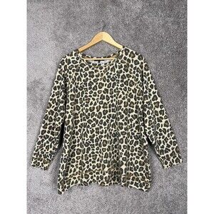 Angels Forever Young Shirt Womens  Size 2X Brown Animal Print Long Sleeve Top